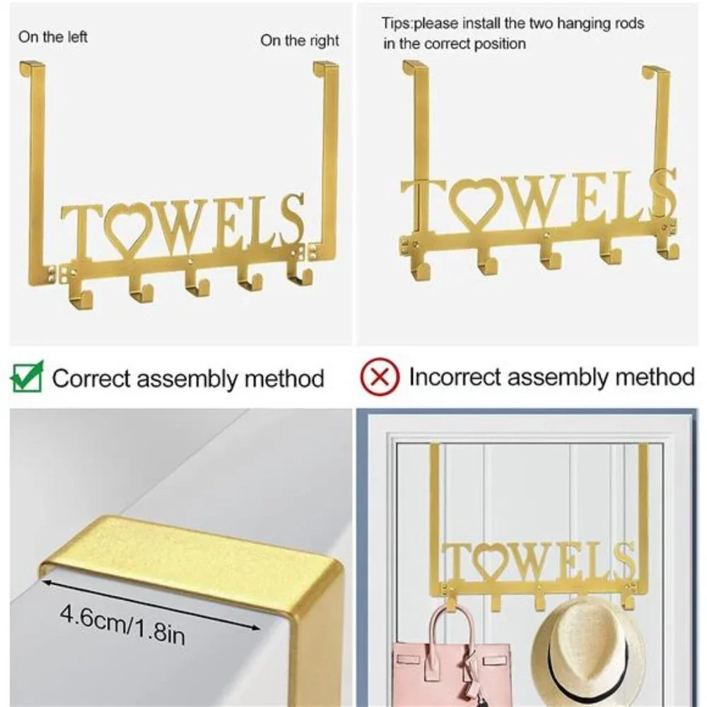 Over The Door Towel Rack Metal Bath Towel Holder Hanger Bathroom Bedroom Gold